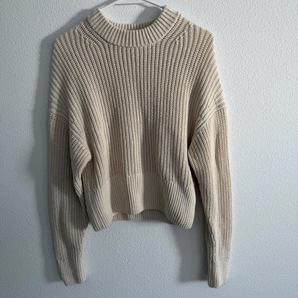 Everlane The Texture Organic Cotton Crew Neck Sweater Chunky Knit Size XS Cream